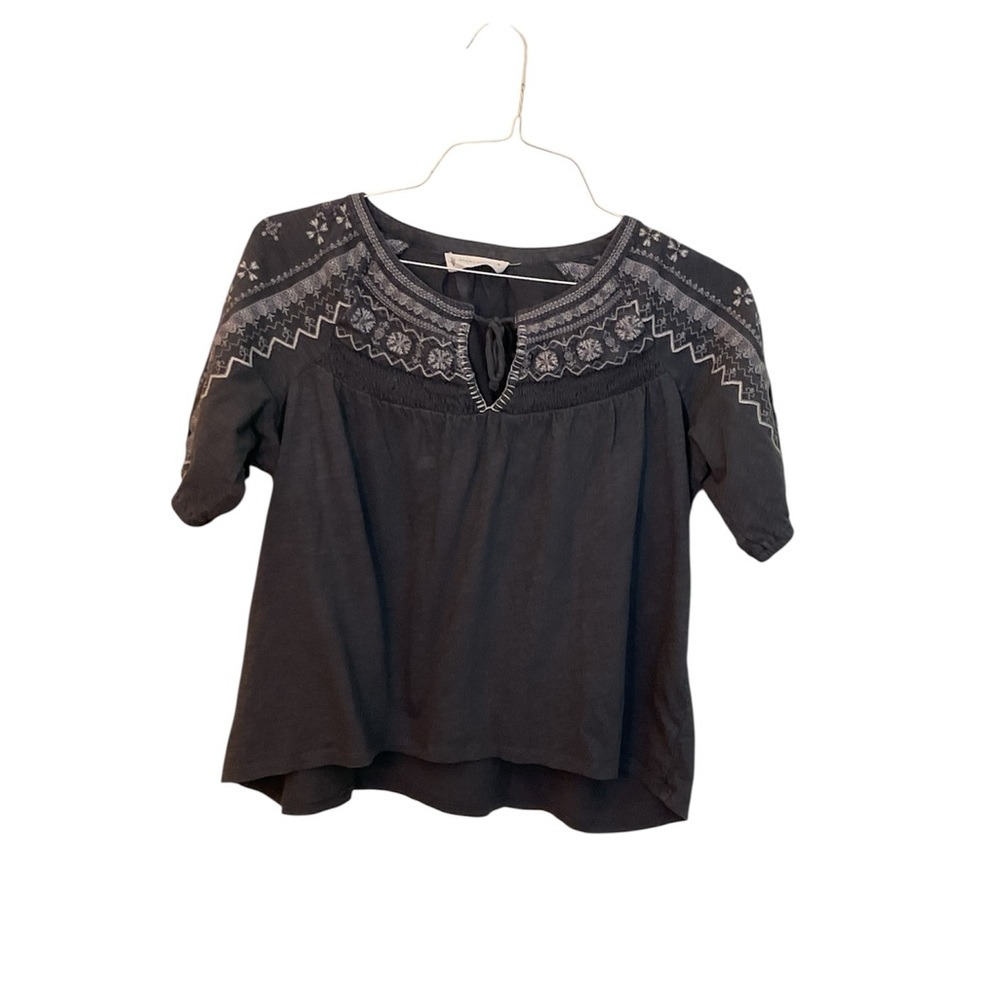 Lucky Brand Black Top with Intricate Gray Design